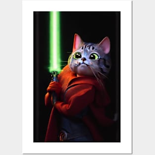 Fun Cat Print ~ AI Art ~ Fantasy Cat ~ Sci-fi Cat ~ Cats with Lightsabers Posters and Art